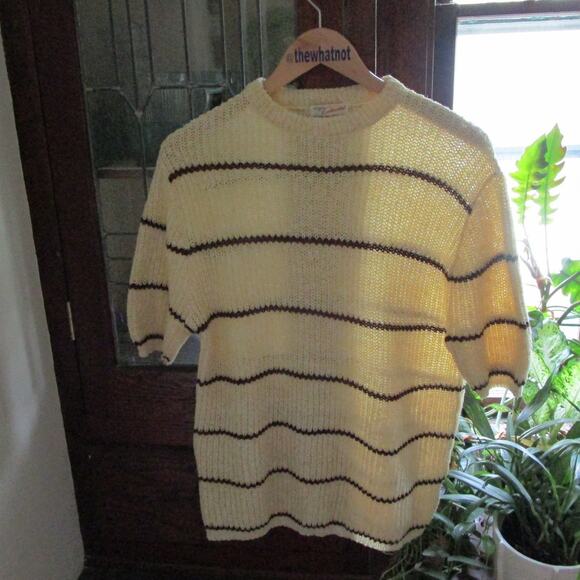 Vintage 70s 80s Fashioned by Continental Striped Knit Sweater Union Made USA L - Picture 7 of 17